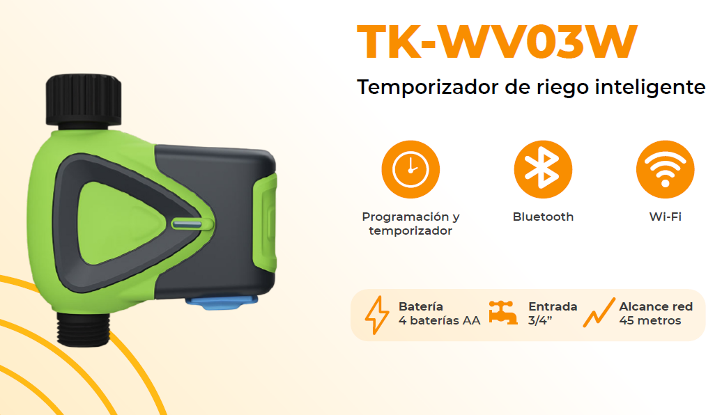 TEMPORIZADOR PARA MANGUERA O SALIDA DE AGUA WIFI, BATERIA AA IP65 TEKLINK TUYA TK-WV03W