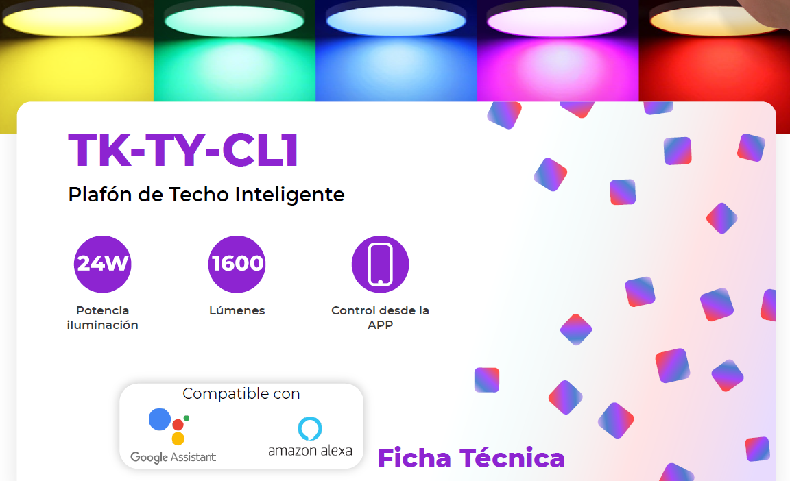 LAMPARA DE CIELO LED RGB WIFI 1600LM CONTROL REMOTO 110-240VAC TEKLINK TUYA TK-TY-CL1