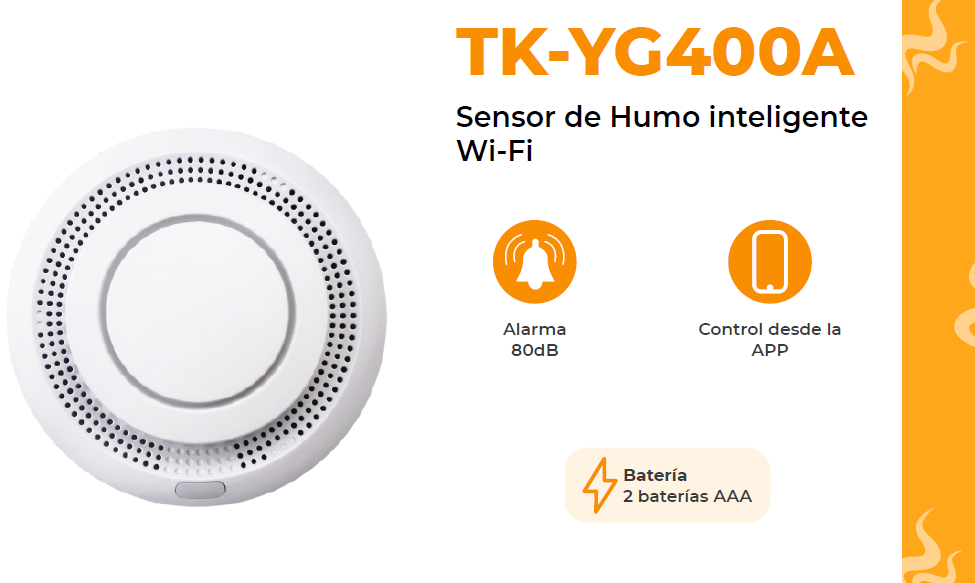 DETECTOR DE HUMO WIFI BATERIA AAA TEKLINK TUYA TK-YG400A