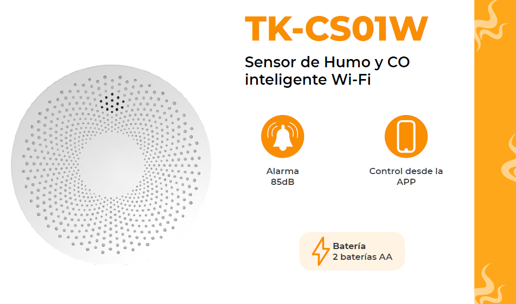 DETECTOR DE HUMO Y MONOXIDO WIFI BATERIA AA TEKLINK TUYA TK-CS01W