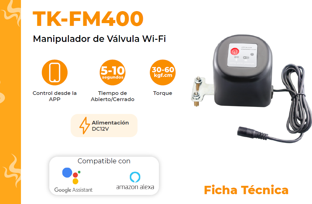 VALVULA PARA AGUA INTELIGENTE WIFI 5-10 SEGUNDOS TEKLINK TUYA TK-FM400