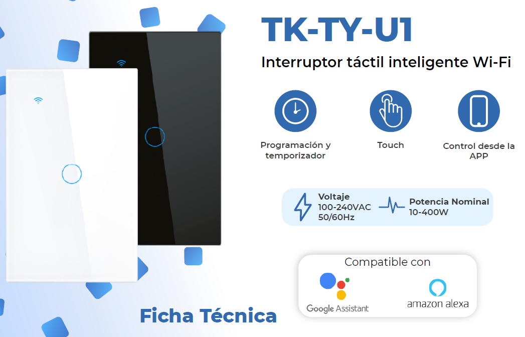 APAGADOR INTELIGENTE WIFI BLANCO 1 LUZ 400W TEKLINK TUYA TK-TY-U1 W