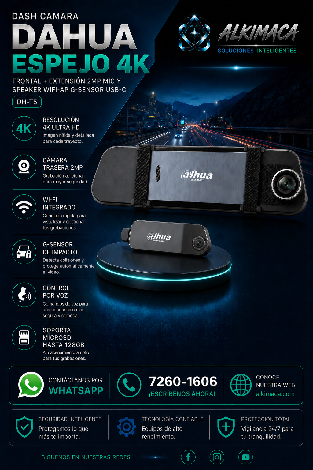 Dash Cam Dahua Espejo 4K Frontal + Extensión 2MP WiFi