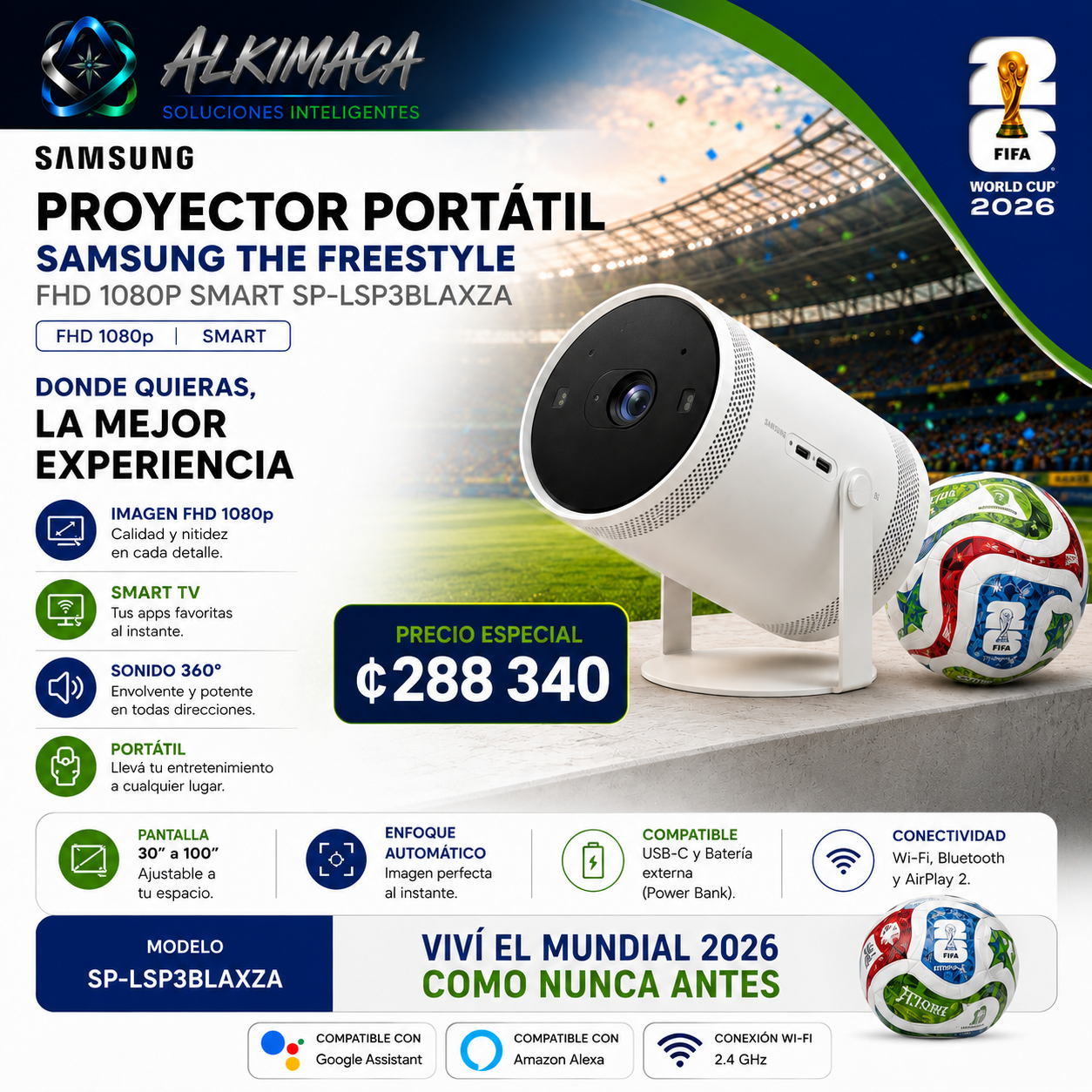 Proyector Portátil Samsung The Freestyle FHD 1080P Smart SP-LSP3BLAXZA